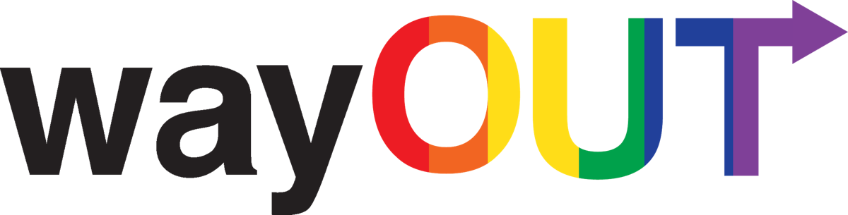 The 2016 wayOUT logo with an arrow in the T